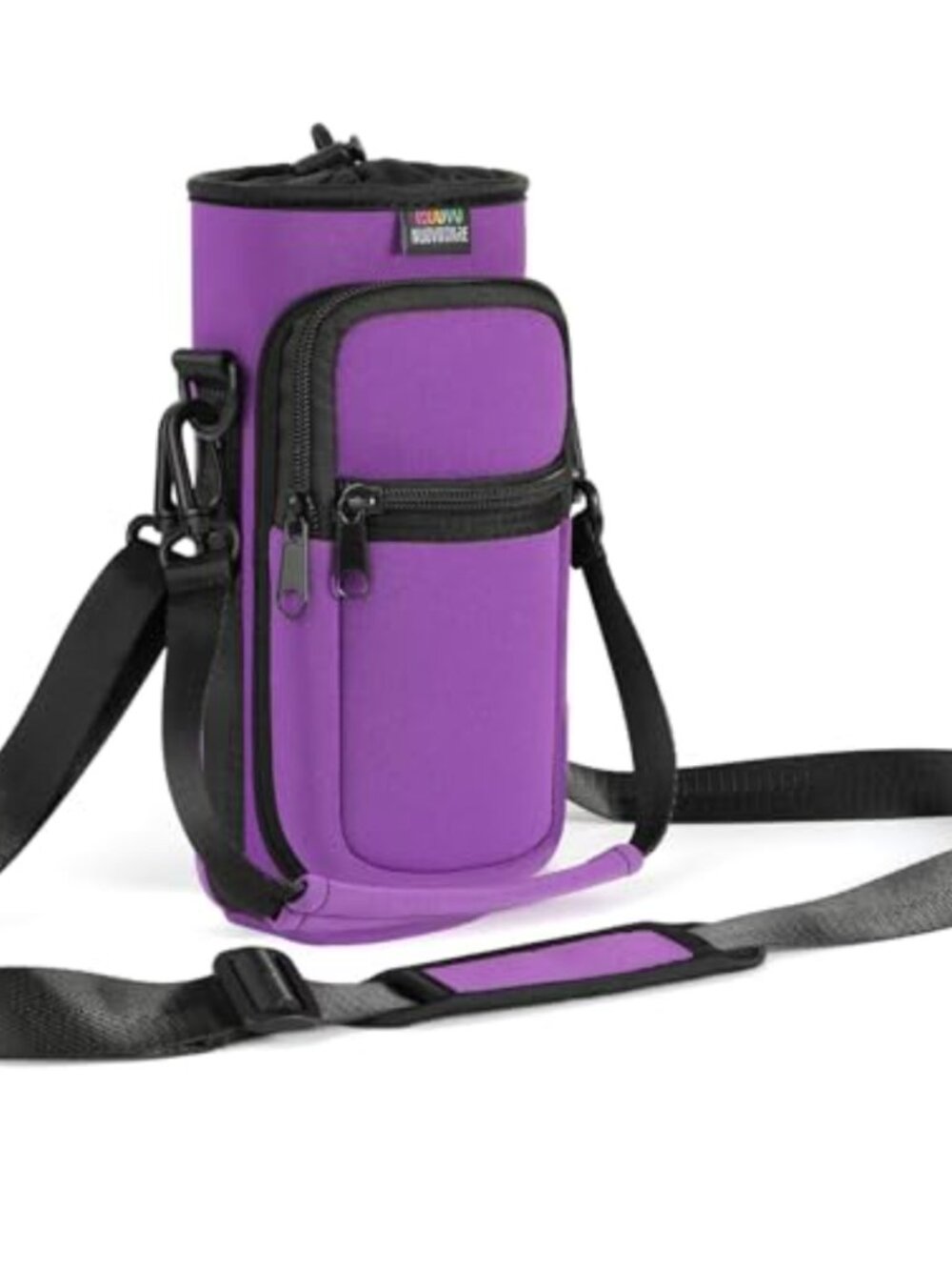 Neoprene Water Bottle Carrier Bag 2 Pocket Adjustable Shoulder Strap Hiking